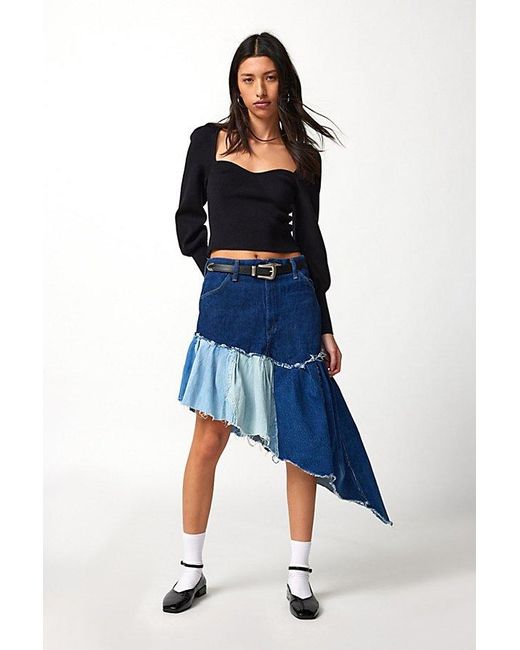 Urban Renewal Blue Re/Creative Remade Asymmetric Denim Ruffle Skirt