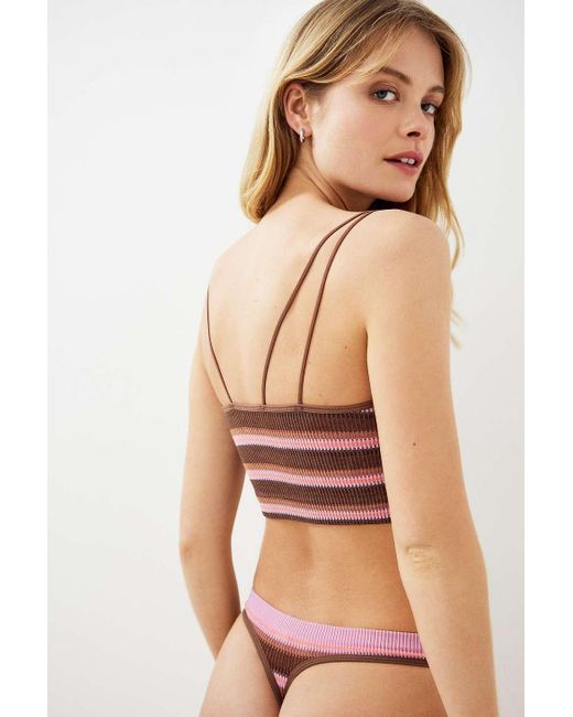 Out From Under Brown Markie Stripe Print Seamless Ribbed Cami Xs At Urban Outfitters