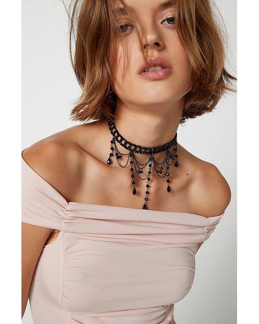 Urban Outfitters Natural Beaded Drop Choker Necklace