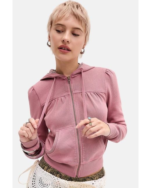 Urban Outfitters Pink Uo Lola Fitted Long Sleeve Hoodie