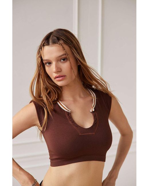 Urban Outfitters Brown Uo Go For Gold Seamless Top