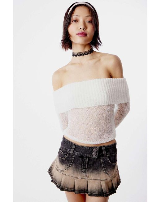 Urban Outfitters Natural Uo Sophia Sheer Off-the-shoulder Knitted Top