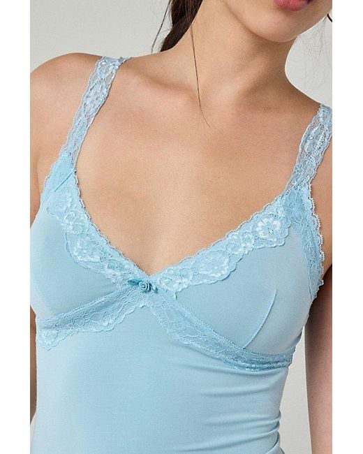 Out From Under Blue Lace Trim Soft Touch Cropped Cami