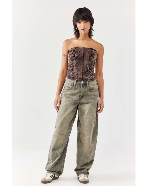 Urban Outfitters Brown Uo Bobby Embroidered Denim Corset