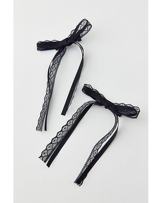 Urban Outfitters Black Slim Satin & Lace Hair Bow Barrette Set