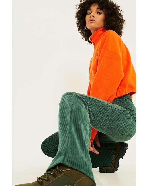 Urban Outfitters Uo Green Velvet Corduroy Flare Trousers