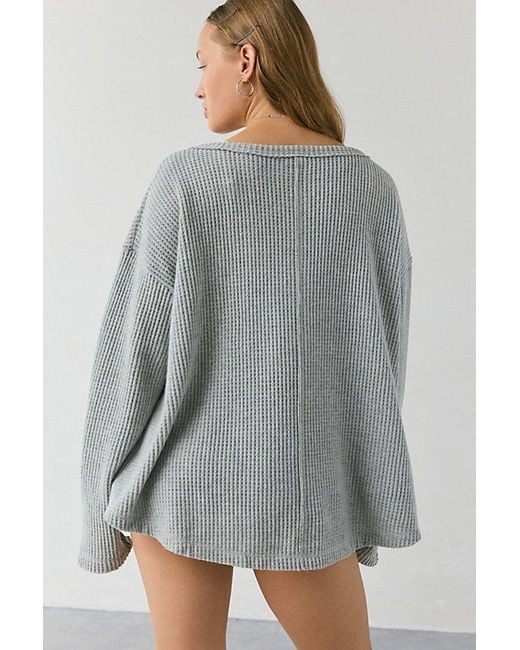 Out From Under Gray Living The Dream Waffle Knit Long Sleeve Henley Tee