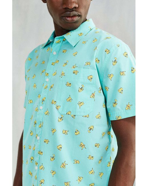 Urban Outfitters Green Pikachu-Print Short-Sleeved Button-Down Shirt for men