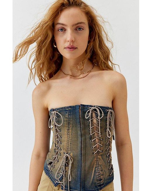Urban Outfitters Multicolor Uo Leila Denim Lace-Up Tube Top