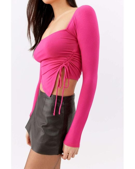 Urban Outfitters Uo Aaliyah Cinched Square Neck Top in Pink | Lyst