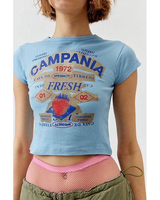 Urban Outfitters Blue Campania Fresh Strawberries Baby Tee