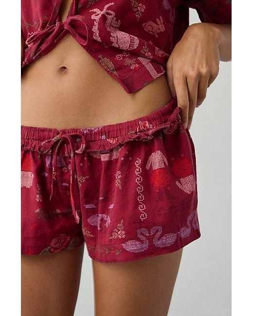 Out From Under Red Sweet Dreams Tie-Front Top + Micro Short Pj Set