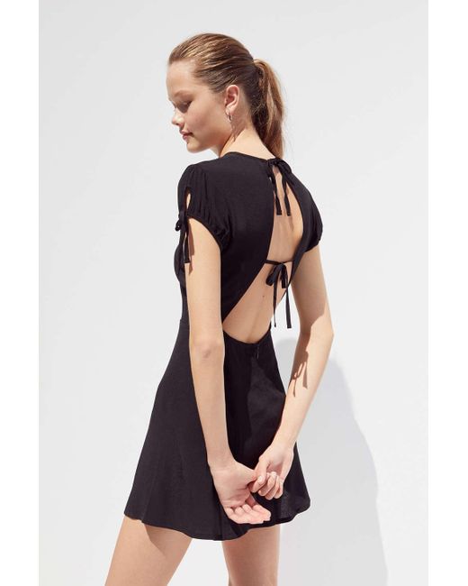 Urban Outfitters Black Uo Liliana Tie-back Short Sleeve Mini Dress