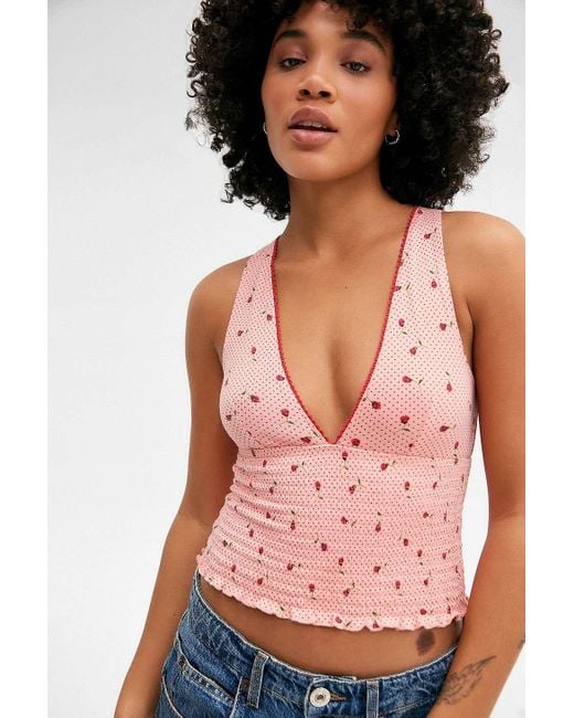 Kimchi Blue Pink Verity Shirred Floral Print Top