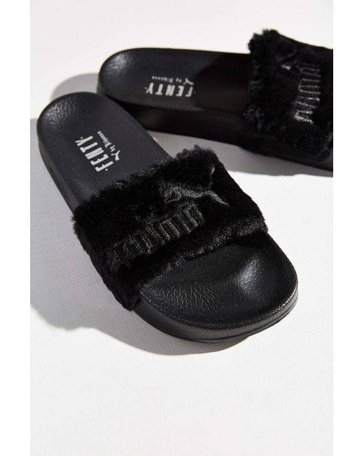 PUMA Rihanna Leadcat Fenty Faux-Fur Slide in Black | Lyst