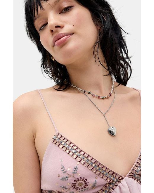 Silence + Noise Natural Silence + Noise Mini Heart Locket Lariat Necklace