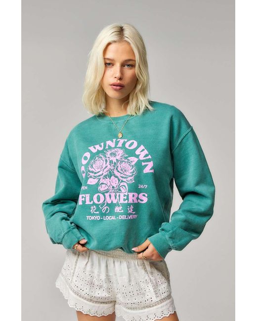 Urban Outfitters Blue Uo Downtown Flowers Sweatshirt