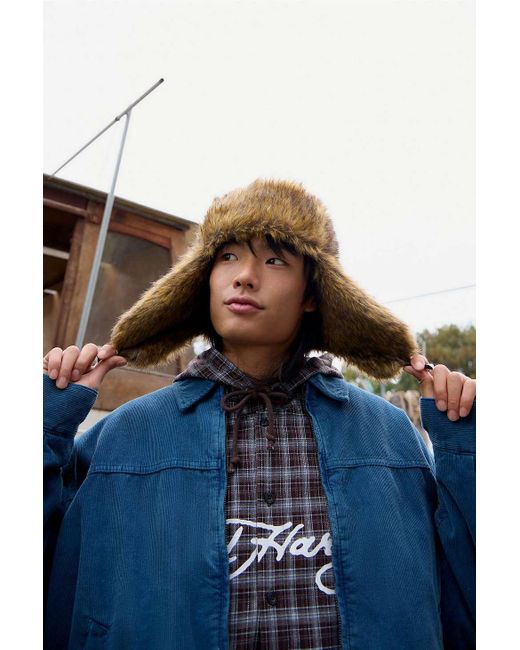 Urban Outfitters Blue Brown Faux Fur Trapper Hat for men