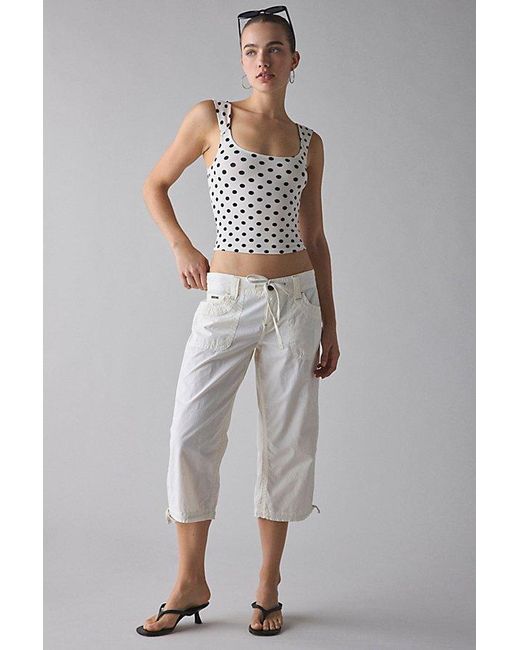 BDG Gray Printed Ribbed Square Neck Tank Top