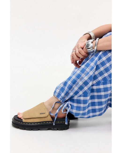 Dr. Martens Blue Tan Zebzag Suede Platform Slides