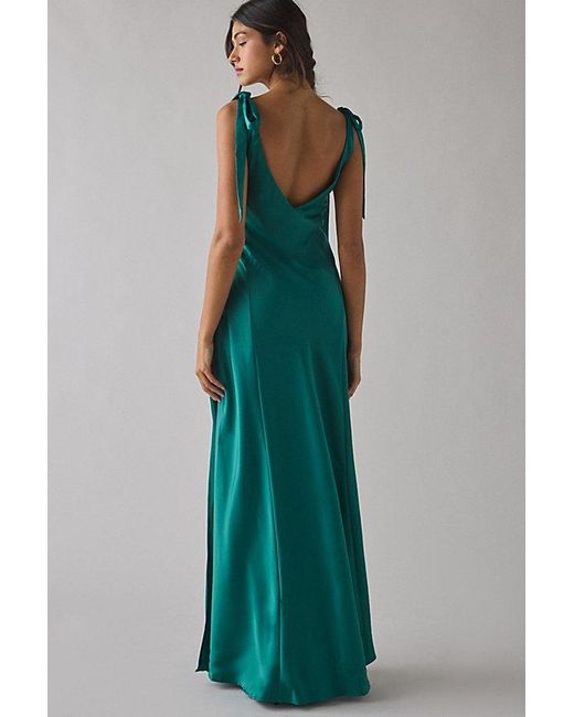 urban outfitters green silk dress Uo Night To Remember Plunging Tie-Strap Satin Maxi in Midi dress