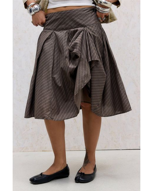 Urban Outfitters Black Uo Brown Olga Stripe Hitched Midi Skirt