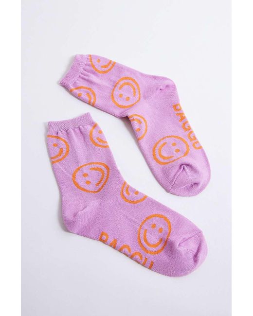 Baggu Pink Happy Crew Socks
