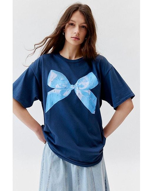 Urban Outfitters Blue Distressed Bow T-Shirt Dress