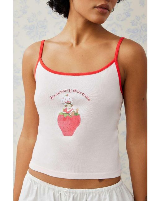 Urban Outfitters White Uo Strawberry Shortcake Cami