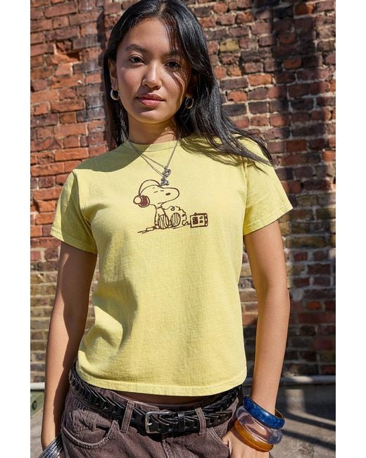 Urban Outfitters Yellow Uo Dj Snoopy Relaxed Graphic Tee