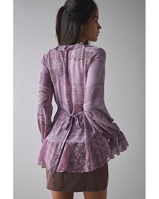 Kimchi Blue Purple Dream Catcher Ruffle Bell Sleeve Flyaway Blouse