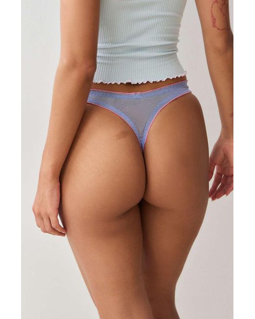 Out From Under Blue Rose Embroidered Frill Mesh Thong
