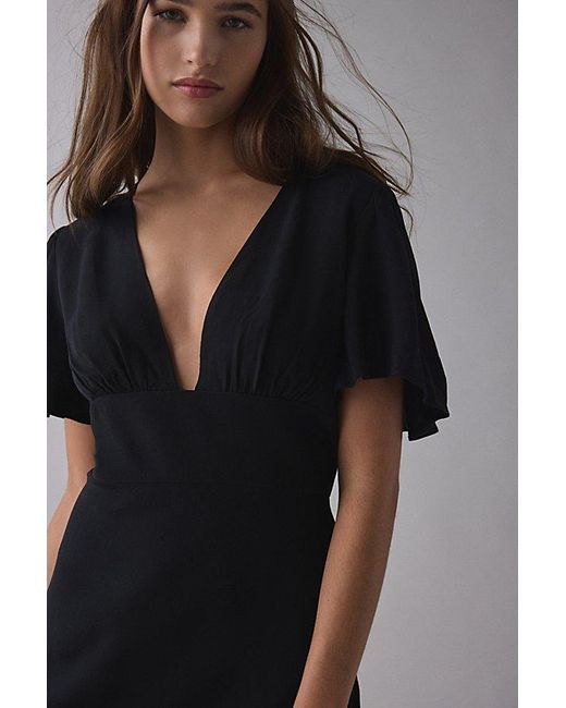 Kimchi Blue Black Dinner Date Plunging Flutter Sleeve Mini Dress