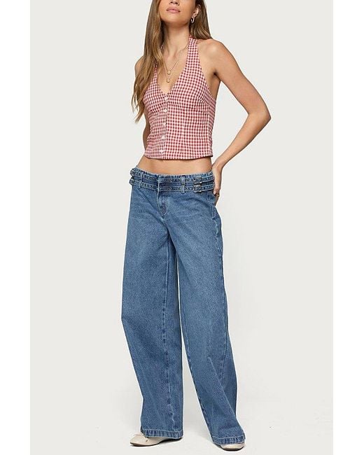 Edikted Pink Evan Gingham Button Up Halter Top