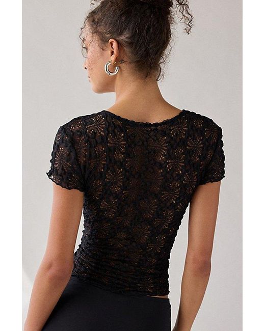 Kimchi Blue Black Maisie Sheer Lace Twist-Front Crop Top