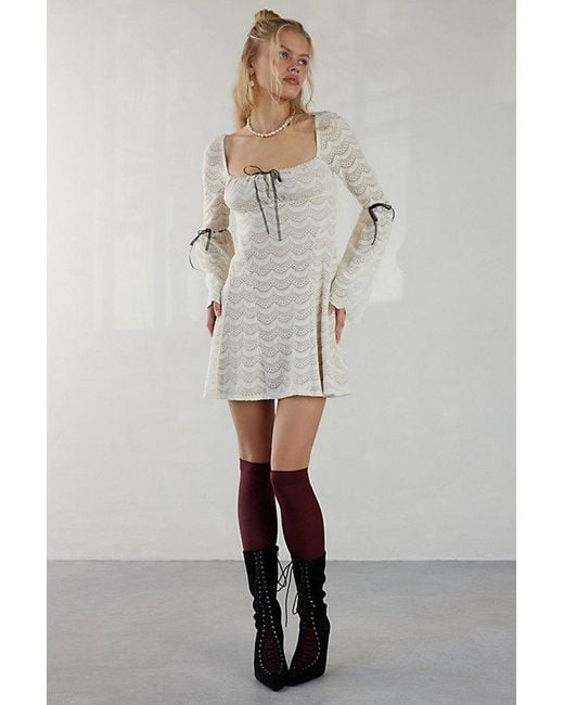 Kimchi Blue Women's White Alina Scalloped Lace Bell Sleeve Mini Dress