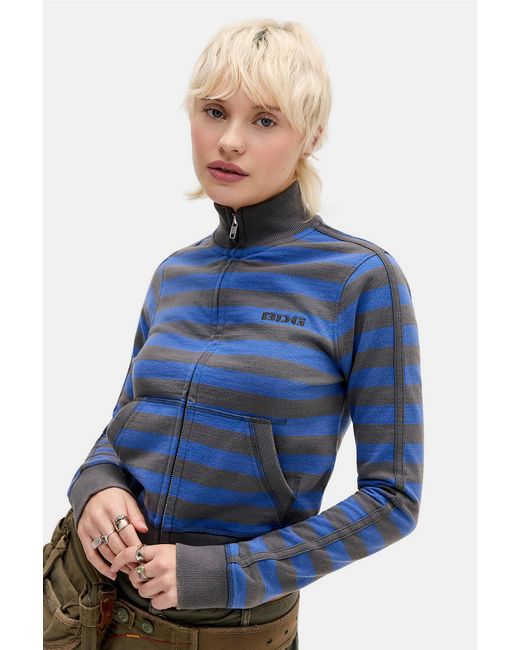 BDG Blue Stripe Shrunken Track Top