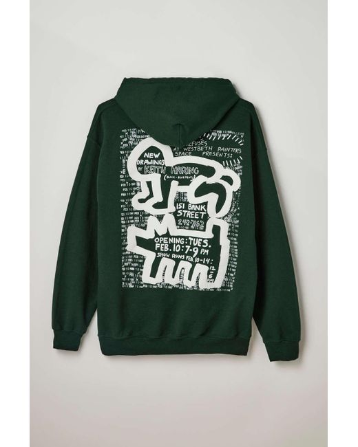 Urban Outfitters Keith Haring 1981 Bank Street Puff Print Hoodie Sweatshirt In Green,at for men