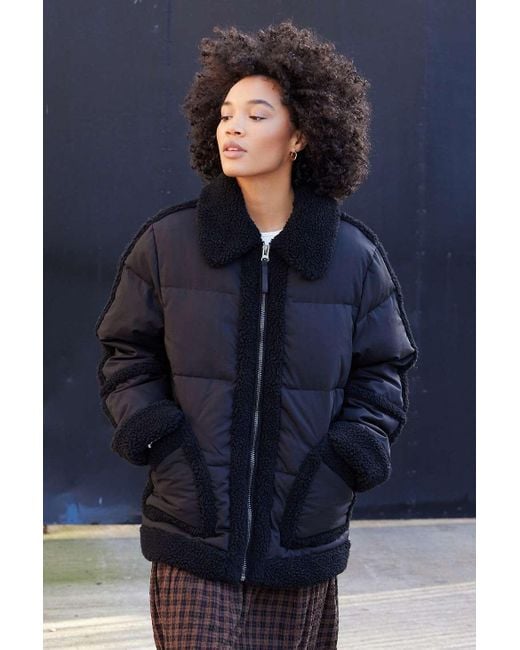 Kimchi Blue Blue Borg Trim Puffer Coat Jacket