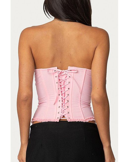 Edikted Pink Deirdre Mesh Lace Up Corset