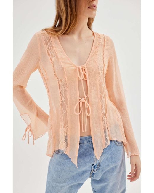 Urban Outfitters Blue Uo Shelby Lace Flyaway Top
