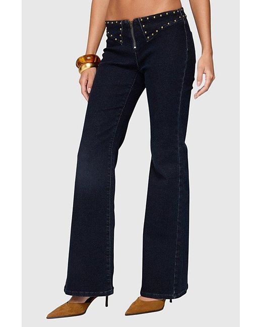 Edikted Blue Carys Studded Low Rise Flared Jeans