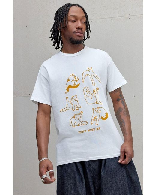 Urban Outfitters Uo White Don't Mind Me Cat T-shirt for men