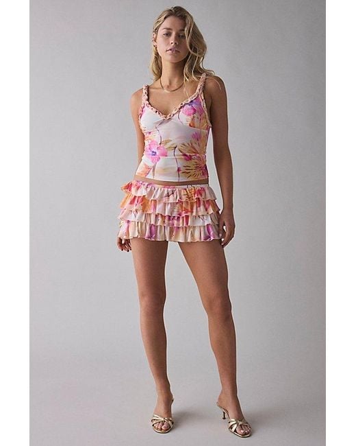 Out From Under Pink Cammy Ruffle Trim Mesh Tank Top