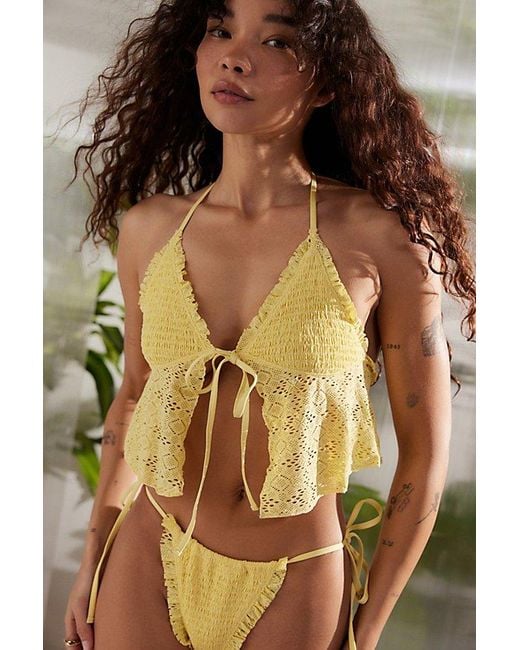 Out From Under Yellow Beach Picnic Babydoll Bikini Top