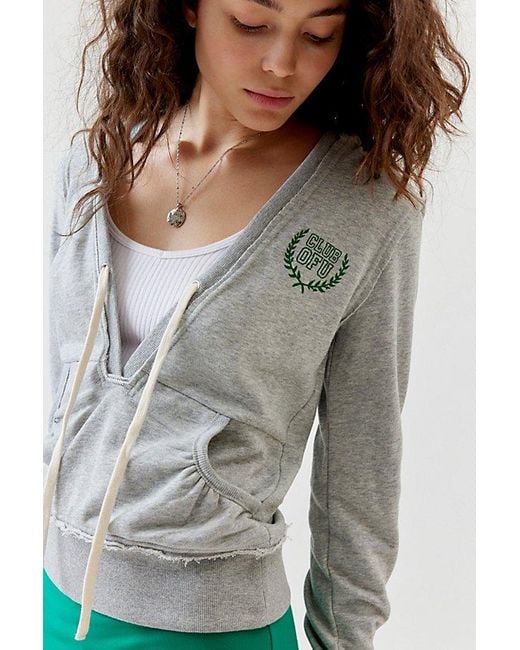 Out From Under Gray Deep-V Pullover Hoodie Sweatshirt