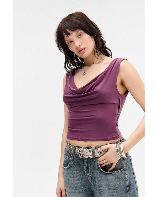 Silence + Noise Purple Silence + Noise Yaz Slinky Cowl Neck Top