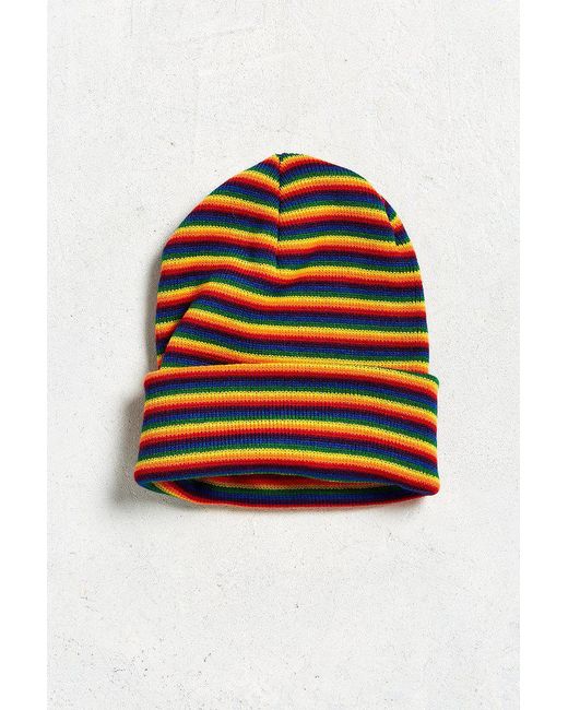 Synthetic Rainbow Stripe Beanie for Men 