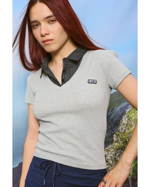 iets frans Gray Woven Collar Polo Shirt