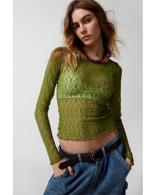Out From Under Green Libby Sheer Lace Long Sleeve Top